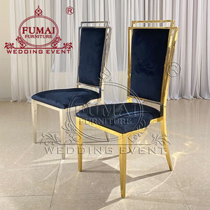 เก้าอี้แต่งงานฝรั่งเศสกรอบสแตนเลสผ้ากำมะหยี่สีดำด้านหลังสูงสีทอง - Product Image 6