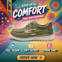 Chaussures bateau en toile pour hommes entièrement personnalisables, avec empeigne en tissu respirant, semelle légère et souple, à lacets, décontractées, pour la marche, avec amorti et semelle épaisse