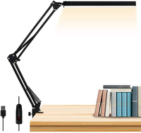Lampe de bureau à LED réglable USB avec pince Lampe de lecture à pince Lampe de table à clipser Lampe de lecture à intensité variable Lampe de bureau à bras oscillant