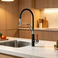 Robinet de cuisine à bras articulé en acier inoxydable 304, double flexible, trois-en-un, eau purifiée, double sortie, eau froide et chaude, pulvérisation extractible