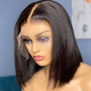 Peluca de cabello humano con encaje Frontal para mujeres negras, pelo brasileño virgen, transparente, Hd, corte Bob, venta al por mayor