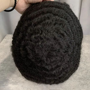 H370 Meilleures ventes Prothèse capillaire 8mm Afro Wave et Loose Wave avec base en PU et dentelle complète pour hommes noirs, 100% cheveux humains bouclés afro, expédition immédiate - Product Image 1