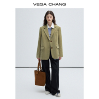 VEGA CHANG Blazer Chic Préppy pour le Bureau, Style Vintage Haute Couture, Imprimé, en Velours Côtelé