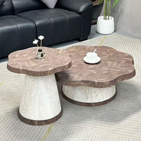 Ensemble de tables basses en bois de noyer texturé imitation travertin de style médiéval, motifs incrustés de luxe pour salons et maisons compactes