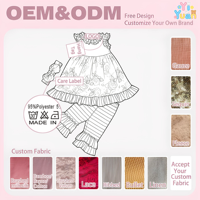 Ensemble 3 pièces pour tout-petits : Robe à motif floral et volants, Legging rayé à pattes d'éléphant avec bandeau – Personnalisable, respirant et extensible