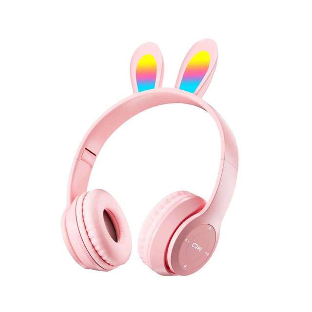 Factory P47r Children's Rabbit Ear Wireless Headphones with LED Lights IPX-5 Waterproof 3-5 Hours Battery Life for Girls