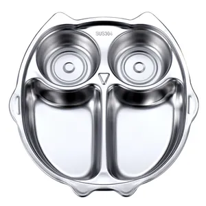 China Manufacturer Owl Shape Stainless Steel Dinner Plate Baby Dinner Plate 4 compartments