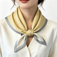 Écharpe carrée légère de luxe en soie de mûrier 100 % à imprimé pied-de-poule jaune, très vendue, pour femme