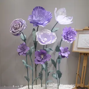 A-GF009 Großhandel riesige Organza-Blume künstliche riesige Hochzeitsblume riesiger Stiel Schaumblume für Schaufenster