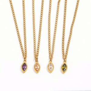 เครื่องประดับสั่งทำ ชุบทอง 18K จี้รูปตาประดับเพทายสีม่วงใสทรงมาร์คีส์ สร้อยคอโชคเกอร์ สแตนเลส ขายส่ง - Product Image 1