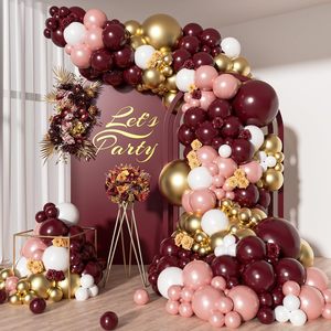 Arco de Globos Borgoña de 142 Piezas para Despedida de Soltera, con Globos Metálicos en Oro Rosa y Marrón Dorado, para Fiesta de Compromiso - Product Image 1