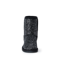 Bottes d'hiver mi-mollet noires à paillettes, doublure chaude en peluche, semelle antidérapante, chaussures d'hiver tendance pour le quotidien et l'extérieur