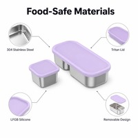 304 Edelstahl Niedliche Kinder-Bento-Box Zweistöckig 3 Fächer Tritan Transparenter Deckel Auslaufsicher LFGB Silikon-Versiegelt Lebensmittelecht