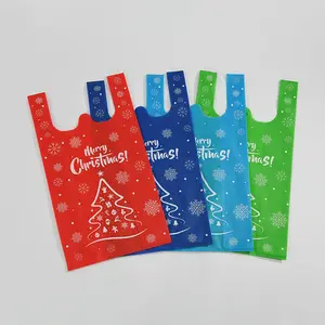 Promotional PP Non woven t shirt bag Polypropylene Christmas Gift Pack Non-woven Reusable Vest Carrier Shopping Bag