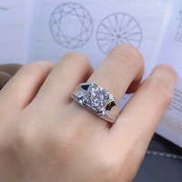 R315 Herrenring aus Messing, vergoldet, verstellbar, offener Ring mit rundem Moissanit-Zirkonia-Stein, quadratischer Rahmen, luxuriöser breiter Fingerring
