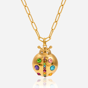 Collier pendentif coccinelle plaqué or 18 carats, zircon coloré, design insecte, pour femmes, cadeau, bijoux, accessoire de mode - Product Image 1