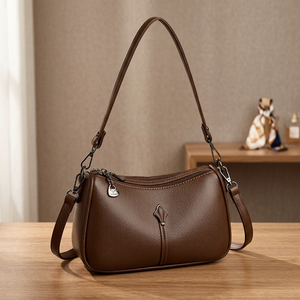 Bolso de Hombro de Piel Sintética para Mujer, Estilo Vintage, con Cierre, Correa Única, Color Marrón, Patrón Lichee, para Uso Diario en Invierno - Product Image 3