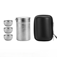 Service à thé de luxe léger Emerit 2026 en titane pur, écologique, avec bouteille isotherme de 200 ml et trois tasses à thé – Idéal pour les présentations cadeaux