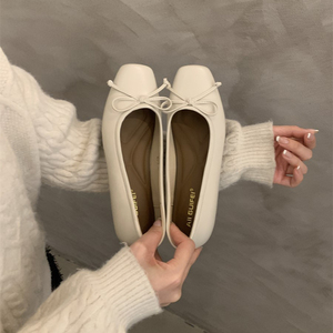 Escarpins argentés à bout bas avec nœud, nouvelle collection printemps 2026, style français, chaussures plates féminines pour femmes, respirantes et confortables - Product Image 3