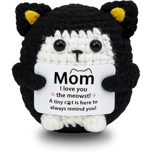 Poupée chaton au crochet, <span class=keywords><strong>chat</strong></span> <span class=keywords><strong>de</strong></span> dessin animé, tricoté en laine, pur fait main, chaton noir optimiste et positif, RY-DW-067 - Product Image 3