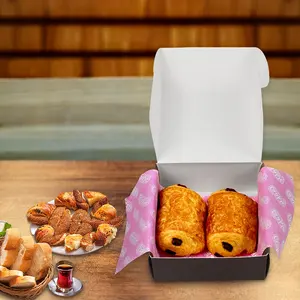 Grosir Logo Kustom Donat Makanan Penutup Puff Kotak Kemasan Roti Sushi Kue Kertas Kemasan Kotak Pengiriman Makanan Cepat Saji