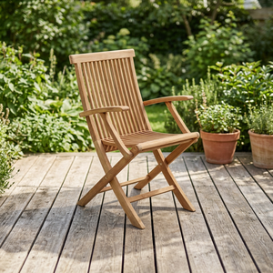 Chaise de salle à manger d'extérieur pliable en bois, moderne, imperméable, écologique, avec accoudoirs, design minimaliste - Product Image 2
