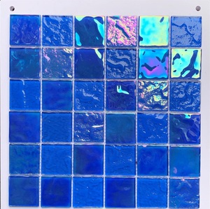Para <span class=keywords><strong>Kasaro</strong></span>, azulejo de mosaico de vidrio cuadrado iridiscente azul, mosaicos de pared de 30*30cm para Villa, piscina y baño, característica de parquet - Product Image 6