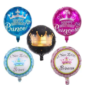 गोद भराई गुब्बारे पार्टी सजावट राजकुमार राजकुमारी क्राउन मुद्रित पन्नी गुब्बारा जन्मदिन मुबारक गुब्बारा आपूर्ति