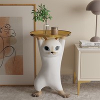 Table d'appoint créative moderne en résine sculptée en forme de chat avec plateau doré, ornement décoratif de sol pour salon, nouveau style chinois BZ09