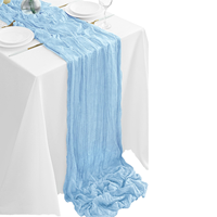Chemin de table en gaze de coton 100 % polyester bleu clair de 3 m, couleur champagne, neutre, minimaliste, classique, élégant, pour baby shower