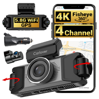 Caméra embarquée 4CH 4K avant et arrière 360° °   Caméra de tableau de bord 5G Wifi avec suivi GPS, surveillance de stationnement 24H, WDR et boîte noire pour voitures