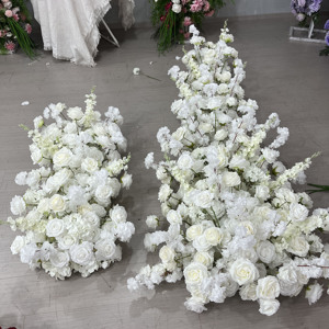 Suministros para Fiestas, Flores Artificiales de Seda Hechas a Mano, Rosas Blancas, Decoración para Bodas y Cumpleaños, Camino de Mesa con Flores - Product Image 6