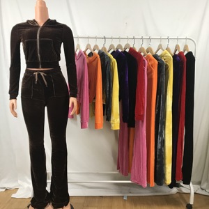 Set Felpa con Cappuccio Autunnale da <span class=keywords><strong>Donna</strong></span> Personalizzato, Giacca Corta con Tasca a Cerniera, <span class=keywords><strong>Tuta</strong></span> da Jogging in Velluto, Completo Due Pezzi da <span class=keywords><strong>Donna</strong></span> in Velluto - Product Image 6