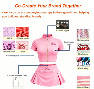 Custom Logo Zip Crop Top and Skirt 3 Piece Activewear Courtwear GYM Wear Outfit Women's Jacket Tennis Short Skirt Set - Product Image 5