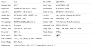 Écran LCD industriel TFT G101EVN01.0 AUO 10,1 pouces, résolution 1280x800, 500 nits, interface LVDS, écran TFT G101EVN01.3 - Product Image 2