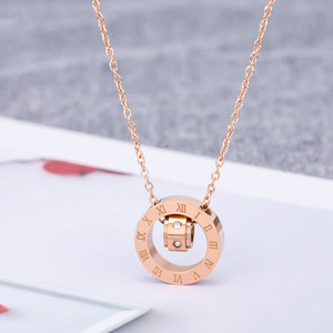 Collar de doble anillo con diamantes chapado en oro de 18 quilates estilo coreano para mujer, cadena corta para clavícula, regalo, joyería de moda. - Product Image 1