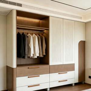 BALOM Minimalist Modern Storage Wardrobe Two-Tone Panel & Flip-Top Compartment Adjustable <b>Drawers</b> Bedroom Closet - Product Image 4