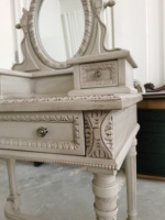 Coiffeuse moderne en bois massif sculpté de style provincial français, faite à la main, avec miroir, finition gris vieilli, pour chambre à coucher
