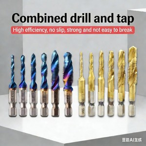 6pcs <b>Titanium</b> Coated Hss Tap <b>Drill</b> <b>Bits</b> Set Hex Shank Screw Thread <b>Bit</b> Screw Machine Compound Tap M3 M4 M5 M6 M8 M10 - Product Image 4