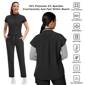 Bộ đồ y tế nữ may đo - Áo blouse cổ mandarin rộng rãi & quần cargo ống đứng ôm sát, 13 túi - Product Image 4