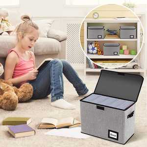 Fabric <b>Folding</b> <b>Storage</b> <b>Box</b> Rectangle Gray And Black Washable Flip Top Book Organizer Large Capacity - Product Image 2