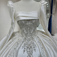 Pour Jancember DW0089 robe de mariée en Satin Empire moderne pour mariée grande taille avec dentelle cristal et appliques décoration chapelle Train