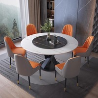 Table à manger ronde moderne avec plateau rotatif, plateau en pierre, pliable, pour la maison, petit appartement, hôtel, ensemble de chaises élégantes inclus