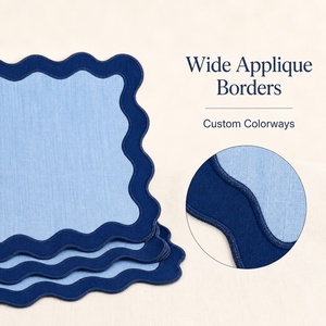 Serviettes 100% lin brodées, sets de table en coton à bord festonné classique, lavables en machine, décoration de table - Product Image 5