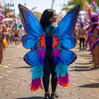 Ensemble de costume de carnaval avec grandes ailes de papillon, tenue de lundi, décorations de plumes colorées, bikini, tenue de Jouvert, fournisseur personnalisé, bleu 2027