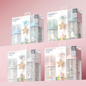 ALGO Juego de Regalo de Alimentación para Bebés Recién Nacidos de 0 a 12 Meses, de Alta Calidad, 4 Piezas, con Diseño de Dibujos Animados, Anti-cólicos, de PP y Silicona - Product Image 1