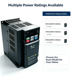 ตัวแปรอินเวอร์เตอร์ไดรฟ์เดลต้า VFD 0.2kw ไฟฟ้าทั้งหมด2.2KW 5.5KW 15KW 7.5KW - Product Image 2