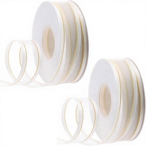 ริบบิ้นผ้าออร์แกนซ่าชีฟองลาย <span class=keywords><strong>Clarin</strong></span> ขอบสีทอง ขนาด <span class=keywords><strong>1</strong></span> นิ้ว แบบโปร่งแสง 25 หลา/ม้วน สำหรับงานฝีมือ ห่อของขวัญ งานปาร์ตี้ วันแม่ - Product Image 1
