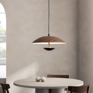 Lustre Minimaliste en Bois, Lampe Suspendue LED Blanc Froid pour Salon, 6000K CRI90, Grande Taille, IP54, Laiton et Acrylique - Product Image 1