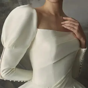 2023 ארוך שרוול לבן סאטן צנוע פרימיום פרל רויאל בנות Lehnga הצ 'ולי מסיבת ללבוש תחתונית לחתונה ערב שמלות אישה